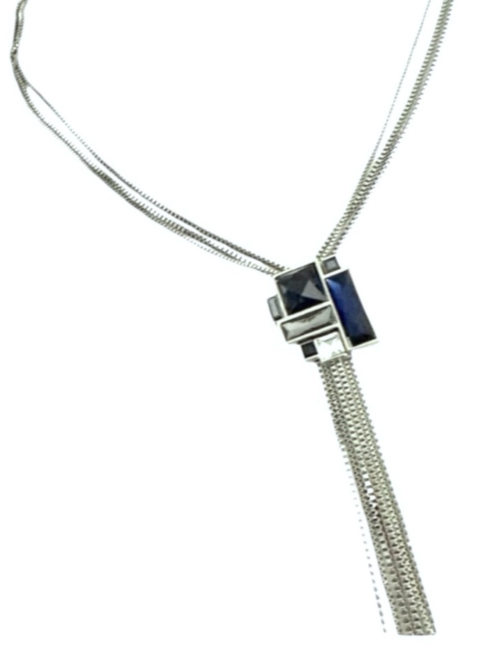WHBM Crystal Abstract 3-D Pendant Necklace Blue Black Silver